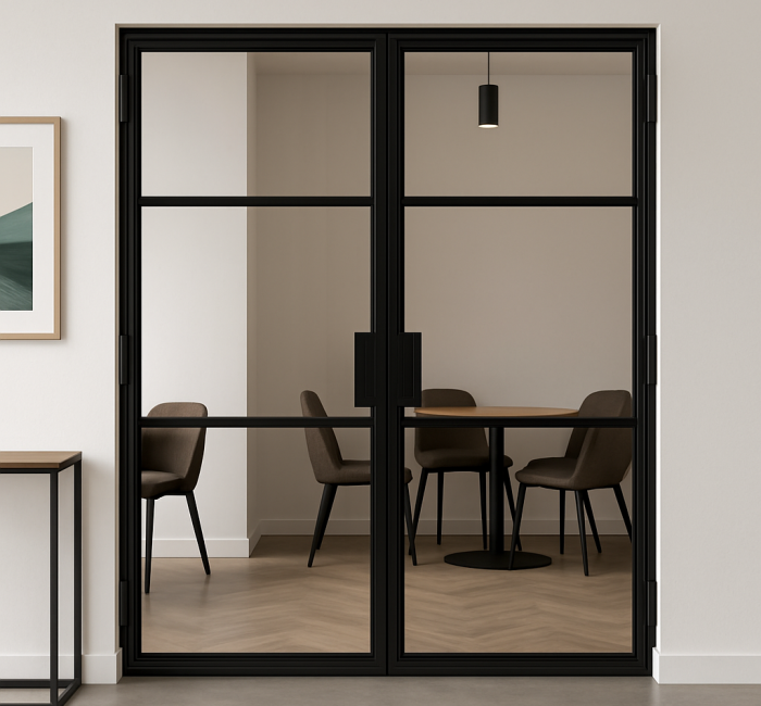 internal steel hinged doors in a commercial/ office setting