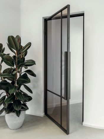 Internal steel pivot doors